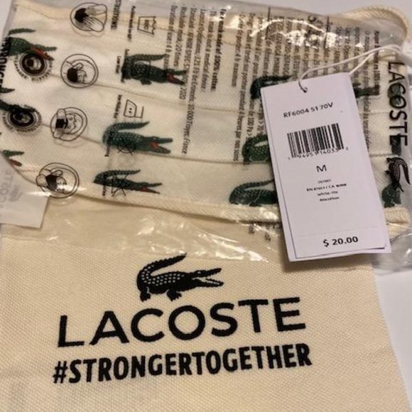 2 - Lacoste Cotton Piqué Face Masks, Sealed - Picture 5 of 5